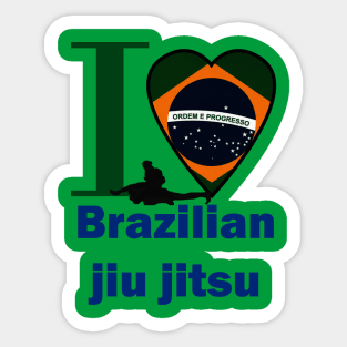 I love Brazilian Jiu Jitsu with Brazil flag heart shape Sticker